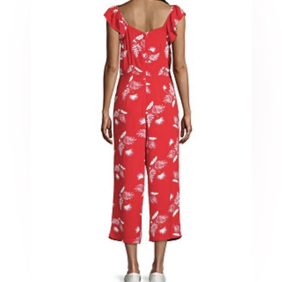 St John's Bay Jumpsuit Leaves Print Women's Size S, Red and White Wide Leg Crop - Picture 16 of 16